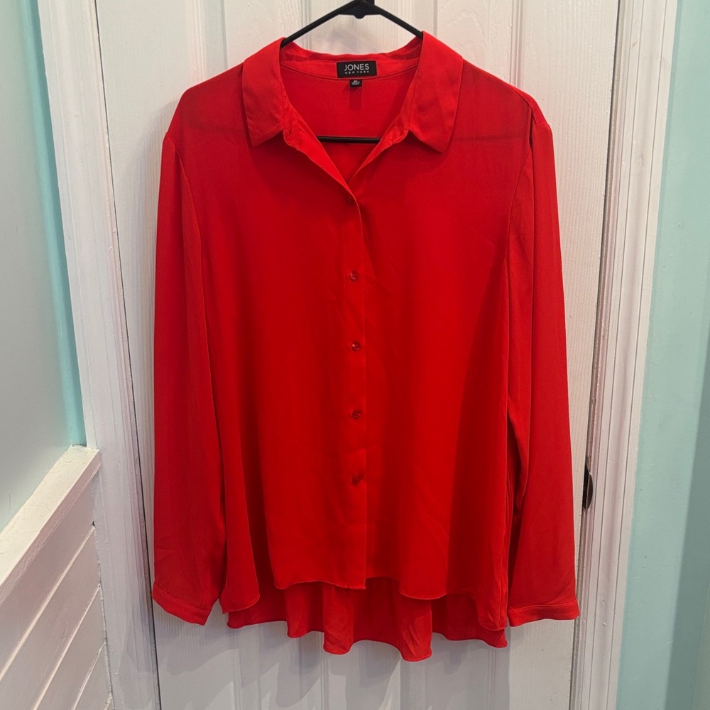 Jones New York Red Button Pleated Blouse, size XL